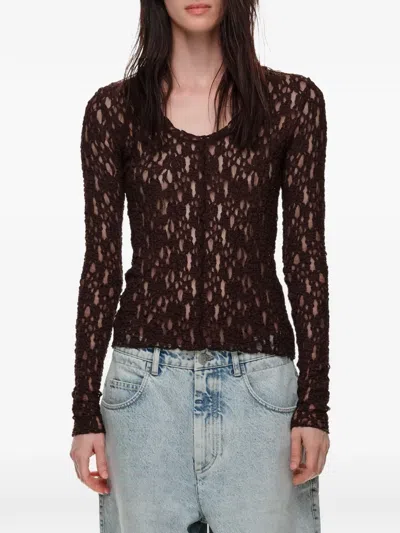 Bimba Y Lola Chocolate Lace Fitted T-shirt In Brown