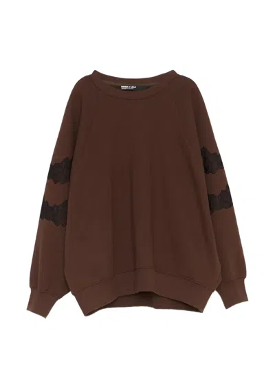 Bimba Y Lola Chocolate Oversize Sweatshirt With Lace Trim In Brown
