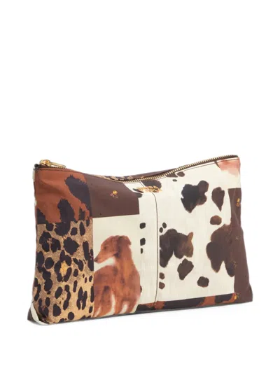 Bimba Y Lola Chocolate Patchwork Nylon Medium Clutch Bag In Brown