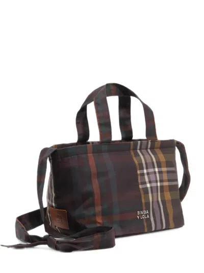 Bimba Y Lola Coated Chocolate Green Tartan Crossbody Bag In Brown