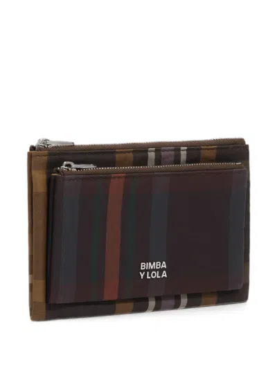 Bimba Y Lola Coated Chocolate Green Tartan Pocket Purse In Brown