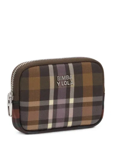 Bimba Y Lola Coated Hunter Green Tartan Coin Purse Coated Hunter Green Tartan Coin Purse Coated Hunter Green Tart In Brown