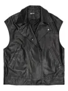 Bimba Y Lola Collared Sleeveless Leather Gilet In Black