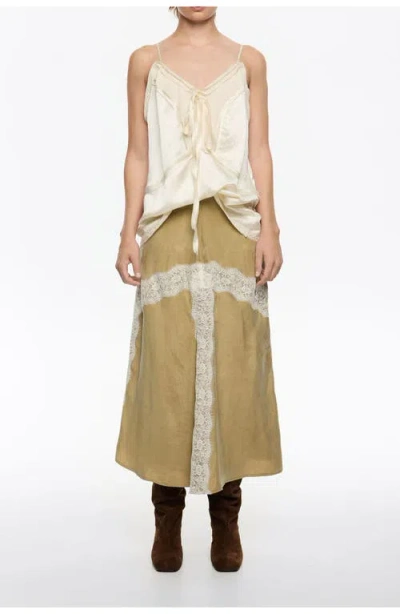Bimba Y Lola Contrast Lace A-line Skirt In Brown