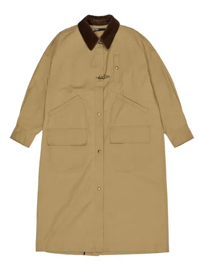 Bimba Y Lola Corduroy-collar Toggle-fastening Trench Coat In Brown