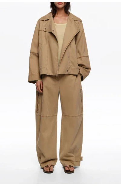 Bimba Y Lola Cotton Adjustable Barrel Trousers In Brown