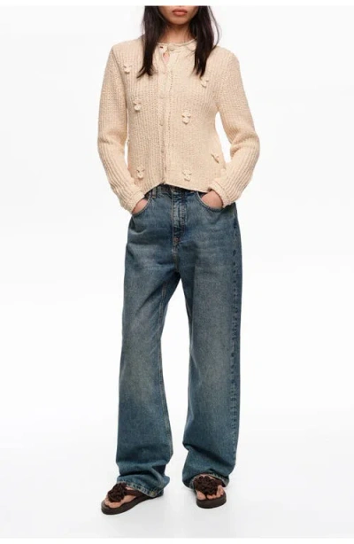 Bimba Y Lola Cotton Cardigan With Flat Bobbles In Sand