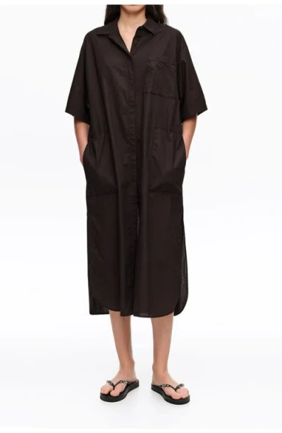 Bimba Y Lola Cotton Embroidered Shirt Dress In Black
