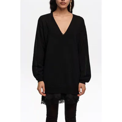 Bimba Y Lola Cotton V-neck Sweater In Black
