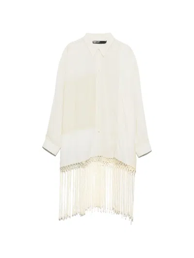 Bimba Y Lola Cream Patchwork Fringed Shirt In Neutral