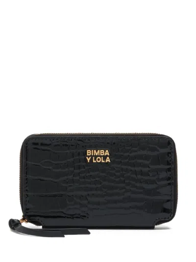 Bimba Y Lola Croc-effect Patent Wallet In Black