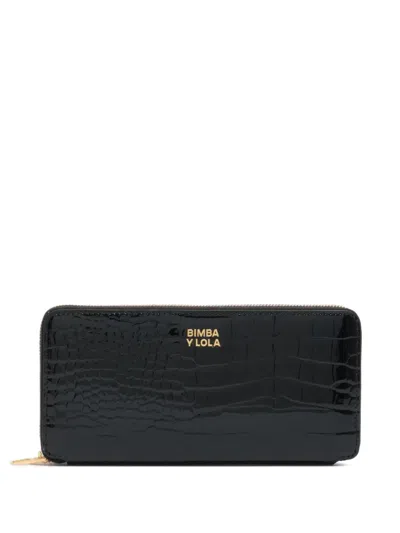 Bimba Y Lola Croc-effect Patent Wallet In Black