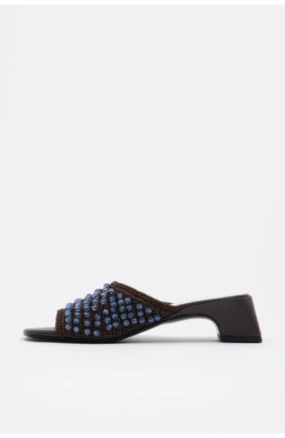 Bimba Y Lola Crochet Beaded Heeled Sandal In Brown