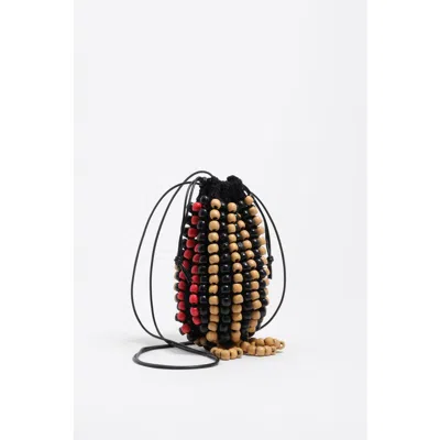 Bimba Y Lola Beaded Crochet Bucket Bag In Black