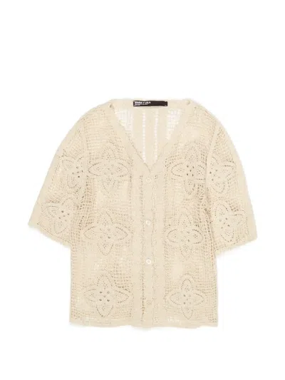 Bimba Y Lola Crochet-knit Floral-motif Cardigan In Neutral