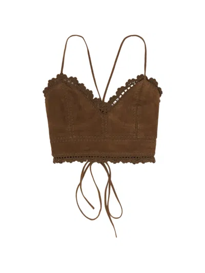 Bimba Y Lola Crochet-trim Lace-up Top In Brown