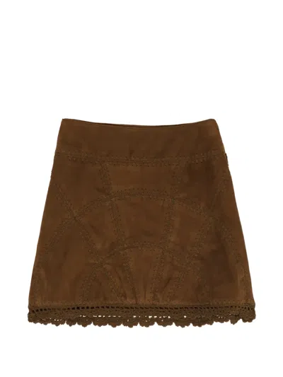 Bimba Y Lola Crochet-trim Suede Mini Skirt In Brown