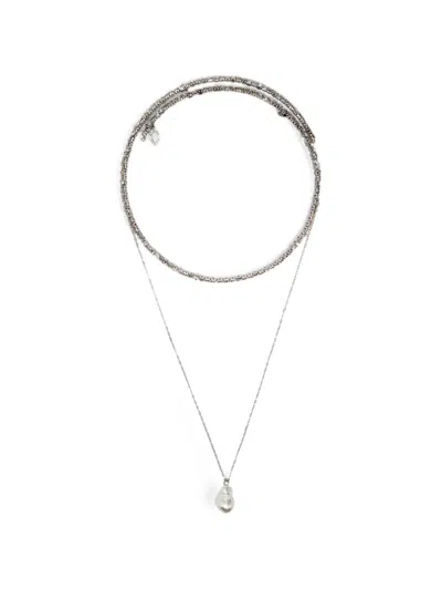 Bimba Y Lola Crystal Choker And Silver-tone Faux-pearl Chain