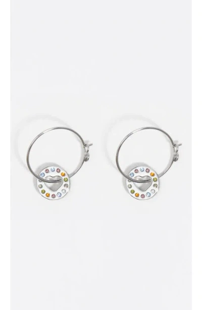 Bimba Y Lola Crystal Logo Hoop Earrings In Silver