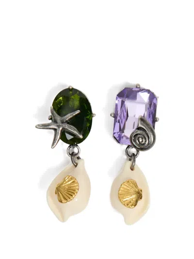 Bimba Y Lola Crystals And Pearl Earrings With Seashells In Gold