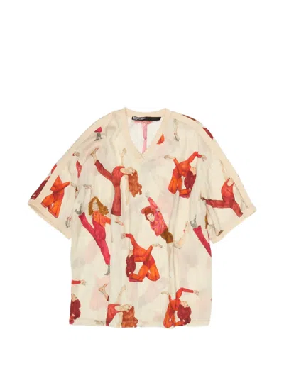 Bimba Y Lola Dancer-print V-neck T-shirt In Neutral