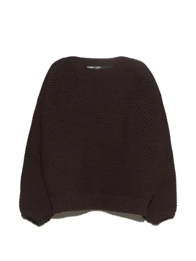 Bimba Y Lola Dark Chocolate Boat-neck Sweater With Volume In Brown