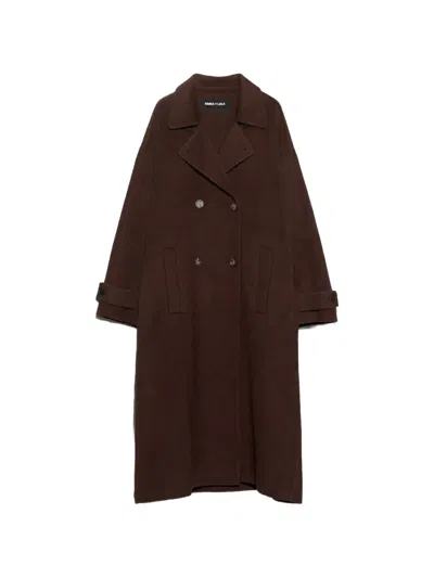 Bimba Y Lola Dark Chocolate Reversible Midi Coat In Burgundy