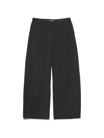 Bimba Y Lola Dark Gray Melange Fluid Corduroy Barrel Leg Trousers In Black