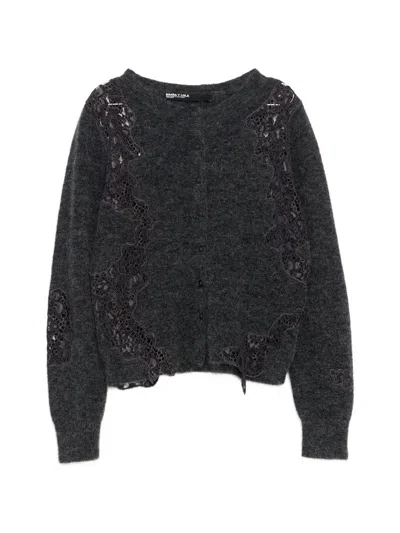 Bimba Y Lola Dark Gray Melange Mohair And Lace Cardigan In Multi