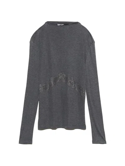 Bimba Y Lola Dark Grey Melange T-shirt With Lace At The Waist In Gray
