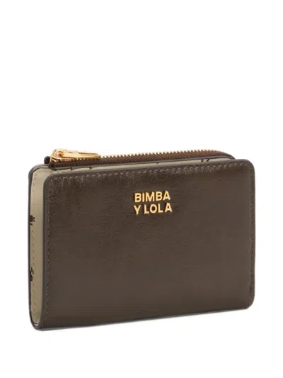 Bimba Y Lola Dark Olive Leather Compact Purse In Brown