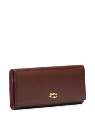 Bimba Y Lola Dark Tan Leather Continental Wallet In Red