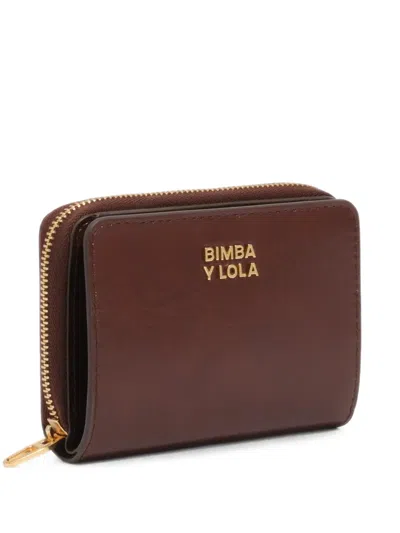 Bimba Y Lola Dark Tan Leather Lapel Wallet In Brown