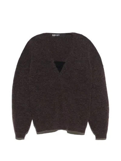 Bimba Y Lola Dark Taupe Mohair V-neckline Sweater In Brown