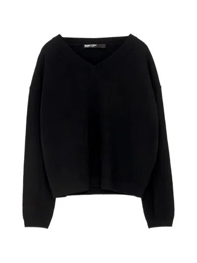 Bimba Y Lola Dark-gray Melange V-neck Wool Sweater In Black