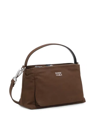 Bimba Y Lola Dark-khaki Cotton Mini Slouch Bag In Brown