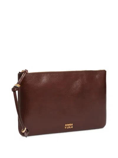 Bimba Y Lola Dark-tan Medium Leather Make-up Clutch In White