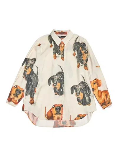 Bimba Y Lola Dog Print Collared Top In Neutral