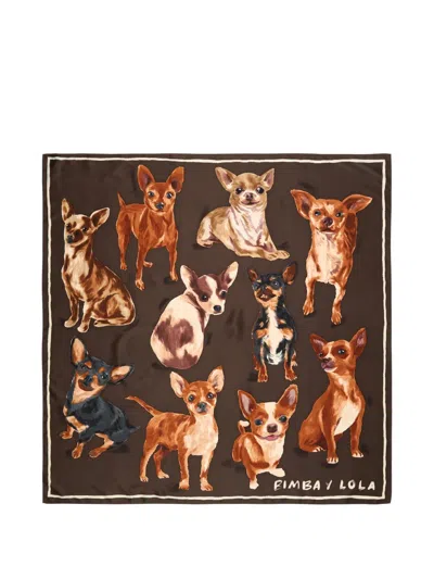 Bimba Y Lola Dog-print Square Scarf In Brown