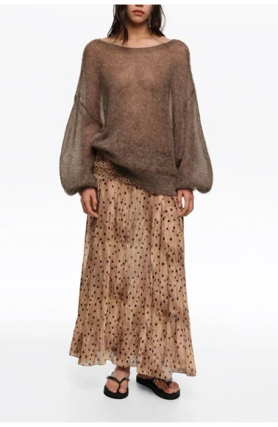 Bimba Y Lola Dots Gathered Flared Skirt In Neutral