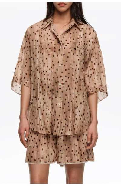 Bimba Y Lola Dots Short-sleeve Pleated Shirt In Neutral