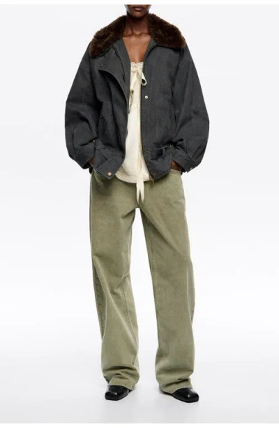 Bimba Y Lola Double-breasted Jacket With Detachable Fur In Multi