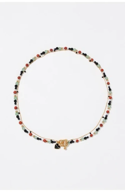 BIMBA Y LOLA BIMBA Y LOLA DOUBLE-LAYER HEART LOGO CHAIN STONES NECKLACE
