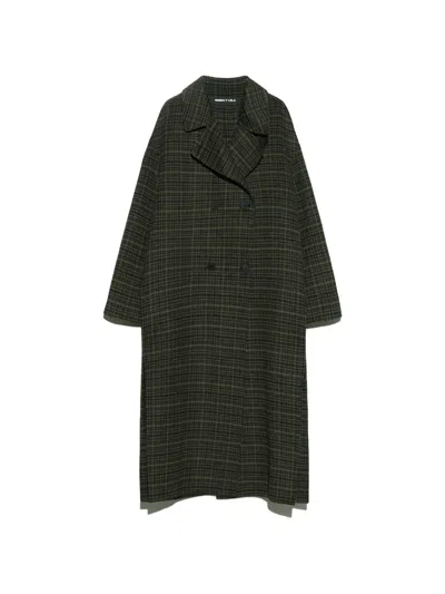 Bimba Y Lola Double-sided Khaki Check Midi Coat Checkered Face In Green