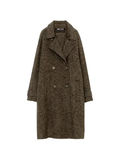 Bimba Y Lola Double-sided Overcoat With A Medium-length Belt, Dark Taupe In Brown