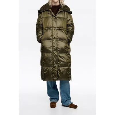 Bimba Y Lola Down Jacket With Maxi Neck Faux Shearling Hood In Green