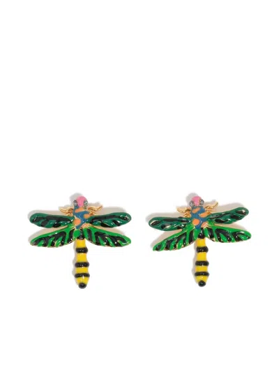 Bimba Y Lola Dragonfly-shape Earrings In Green