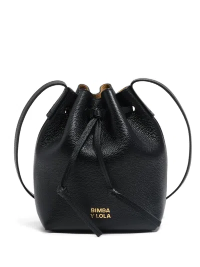 Bimba Y Lola Drawstring Leather Bucket Bag In Black
