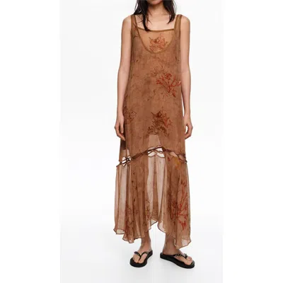 Bimba Y Lola Dress With Buttoned Hem In Brown
