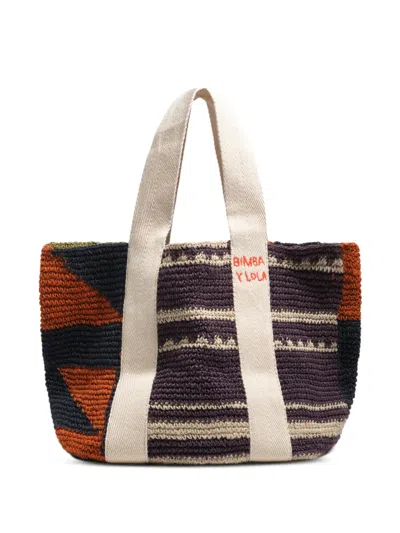 Bimba Y Lola Eggplant Maxi Jute Shopper Bag In Multi
